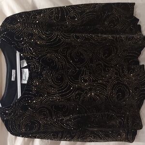 Beautiful Vintage Cropped Party Jacket Black with Gold Flowing Pattern SIze Med.